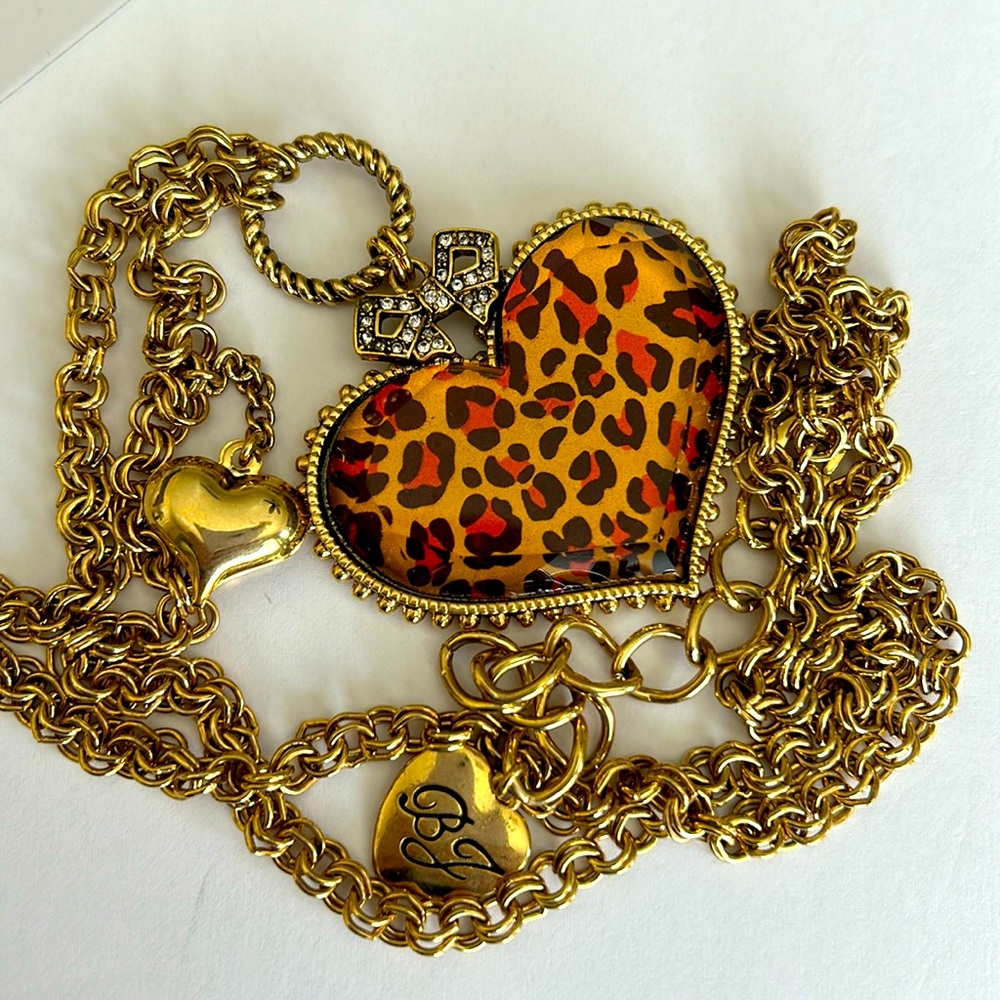 Vintage Betsey Johnson necklace pink & gold leopard